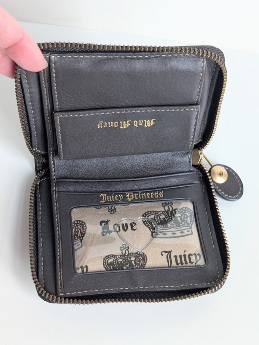 Juicy Couture Brown Wallet Vintage Embroidered Princess Crown Logo Velour Zipper - Picture 5 of 13